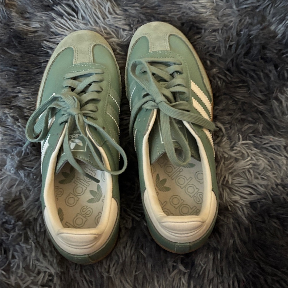 Adidas Men's Sage Green and White Sneakers - Picture 2 of 3